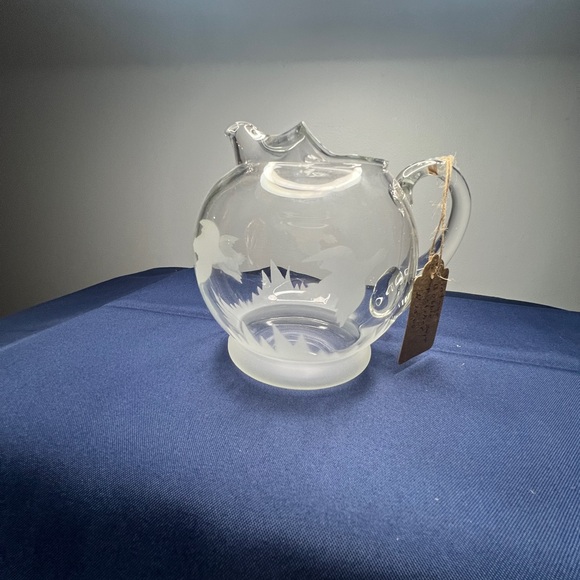 Clear Glass Pitcher with Etched Design - Picture 2 of 6